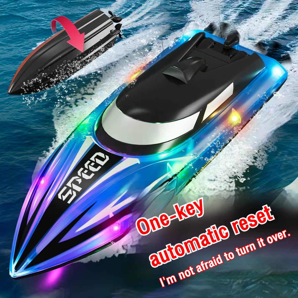 Rc Boat 2.4G High Speed Remote Control Racing Ship with Light Waterproof Rc Speedboat Water Toys for Pool Lake Children Gifts