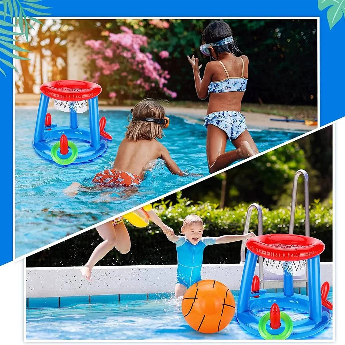 Pool Toys Games Set, Inflatable Basketball Hoop Ring Toss Pool Game, Game Toys for Kids Adults Swimming Pool Water Game, Summer Party Interactive Water Games
