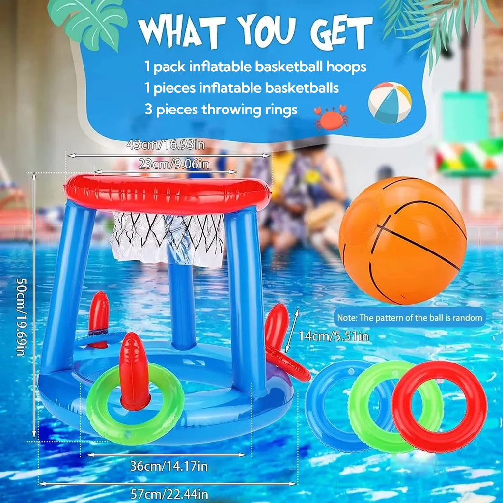 Pool Toys Games Set, Inflatable Basketball Hoop Ring Toss Pool Game, Game Toys for Kids Adults Swimming Pool Water Game, Summer Party Interactive Water Games