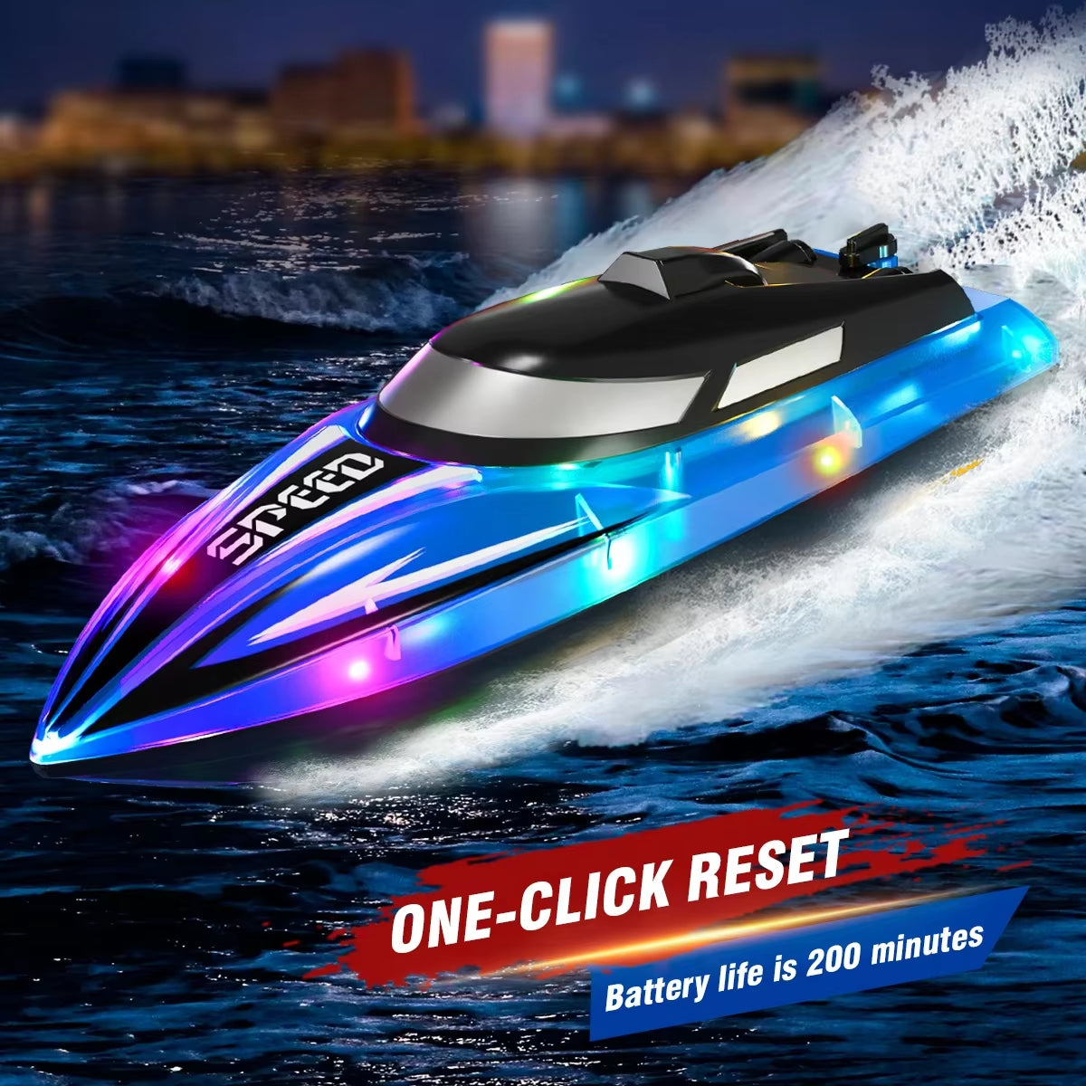 Rc Boat 2.4G High Speed Remote Control Racing Ship with Light Waterproof Rc Speedboat Water Toys for Pool Lake Children Gifts