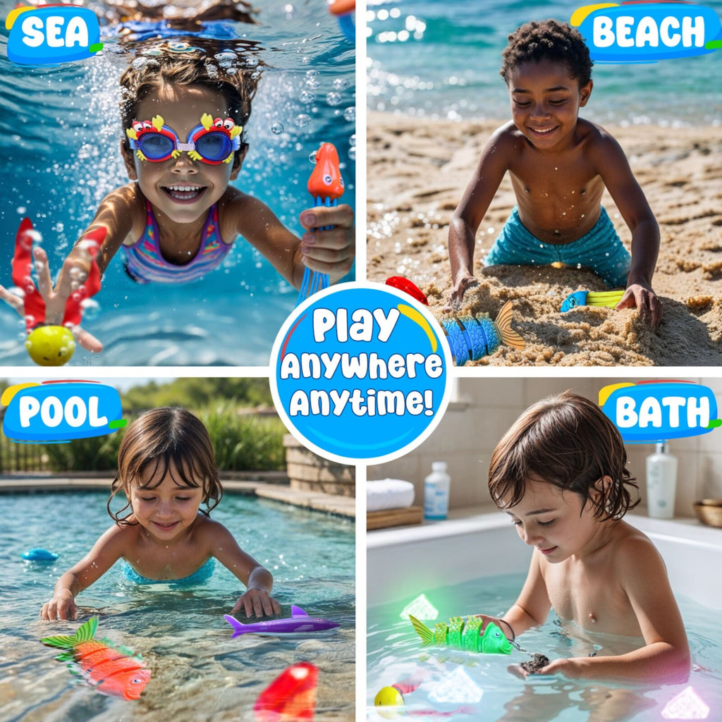 35 Pcs Pool Toys Set with LED Pool Light Cubes & Water Toys Swim Learning