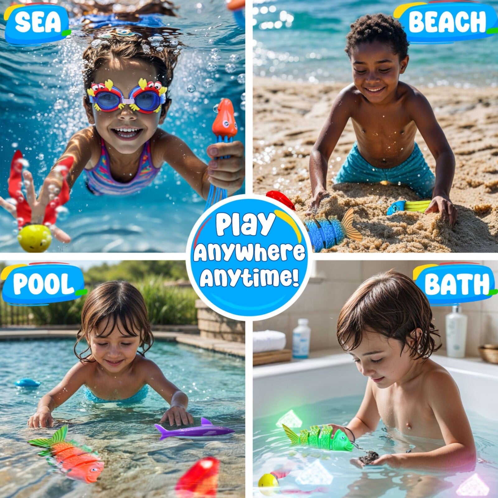35 Pcs Pool Toys Set with LED Pool Light Cubes & Water Toys Swim Learning