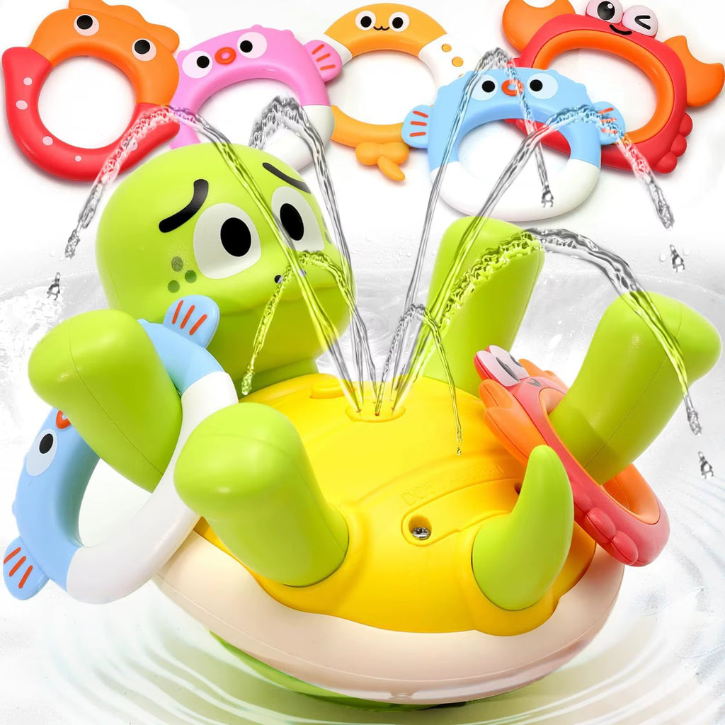 Baby Bath Toys Rechargeable Turtle Bath Toy Sprinkler for Kids Toddler with 5 Rings Bathtub Fountain Spray Toy Mold Gifts