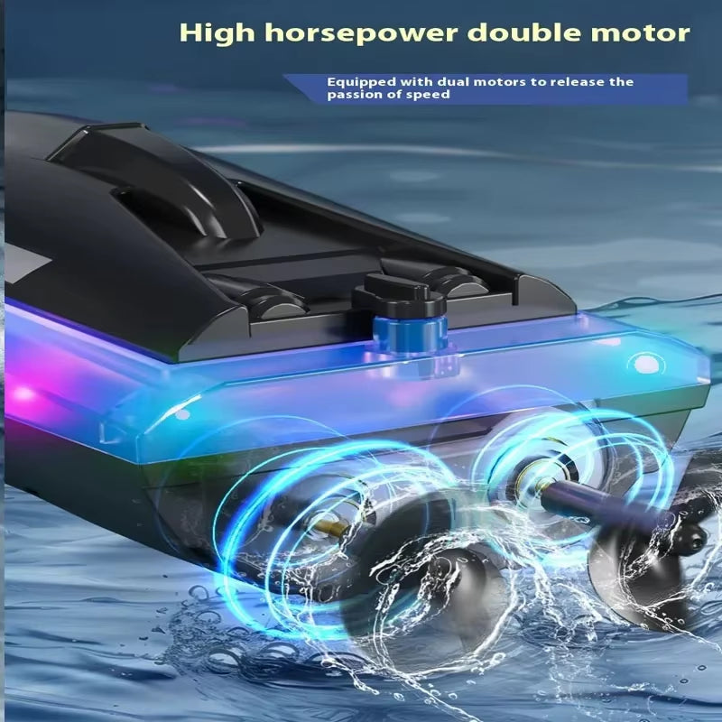 Rc Boat 2.4G High Speed Remote Control Racing Ship with Light Waterproof Rc Speedboat Water Toys for Pool Lake Children Gifts