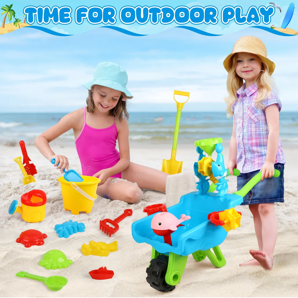 Beach Toys, Sand Toys for Toddlers 3 4 5 6+, Beach Toy Trolley Car with Bucket, Animal Molds,Dumper Truck Summer Outdoor Water Toys for Kids, Birthday Gift for Boys Girls