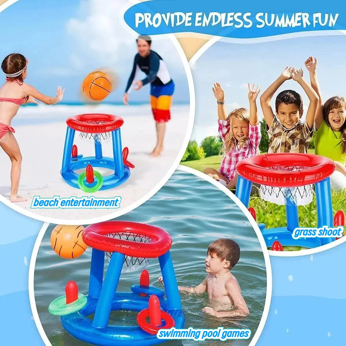 Pool Toys Games Set, Inflatable Basketball Hoop Ring Toss Pool Game, Game Toys for Kids Adults Swimming Pool Water Game, Summer Party Interactive Water Games