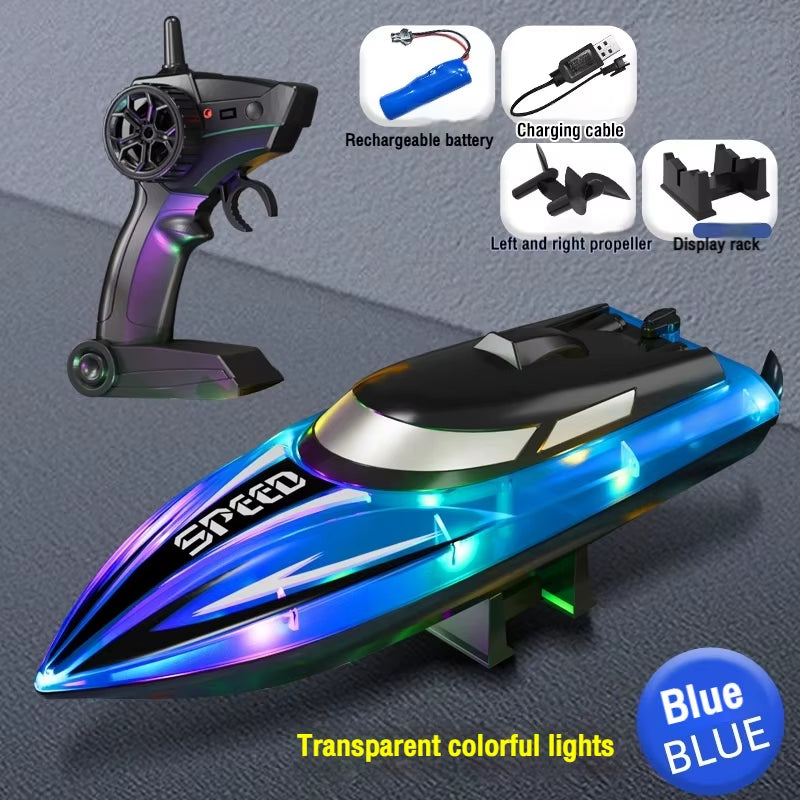 Rc Boat 2.4G High Speed Remote Control Racing Ship with Light Waterproof Rc Speedboat Water Toys for Pool Lake Children Gifts