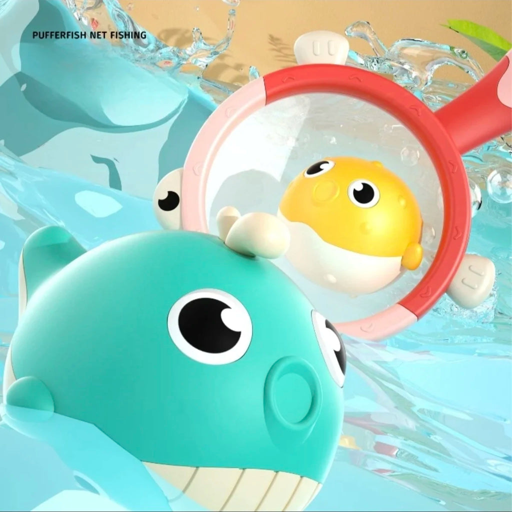 Children Taking a Shower Playing in the Water Bathroom Toys Glowing Animals Fishing Rods Magnetic Suction Catching Toys