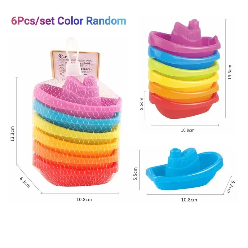 Bath Toys Floating Boats with Bathing Spoon Durable Educational Plastic Stacking Boat for Baby Water Table Toys Birthday Gift