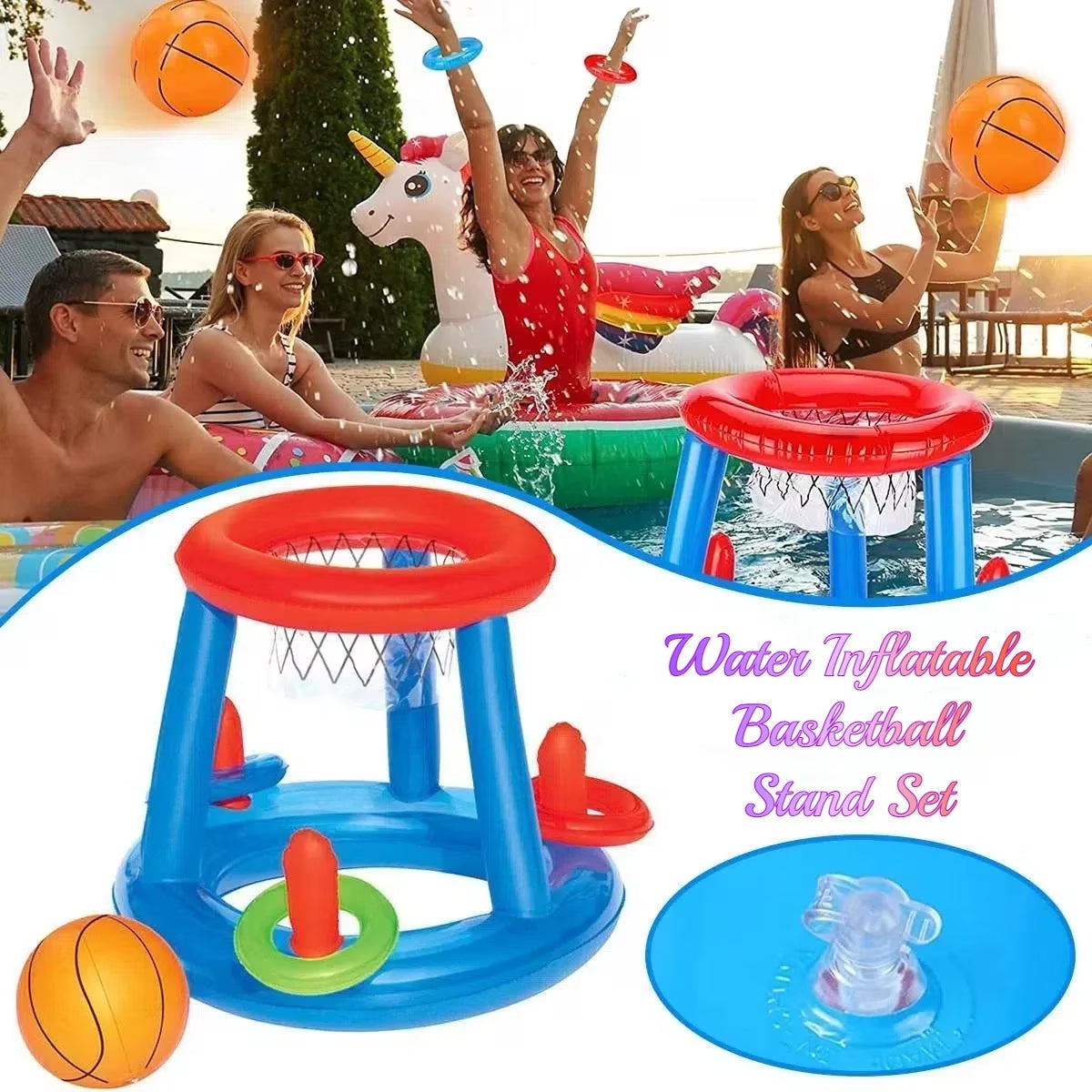 Pool Toys Games Set, Inflatable Basketball Hoop Ring Toss Pool Game, Game Toys for Kids Adults Swimming Pool Water Game, Summer Party Interactive Water Games