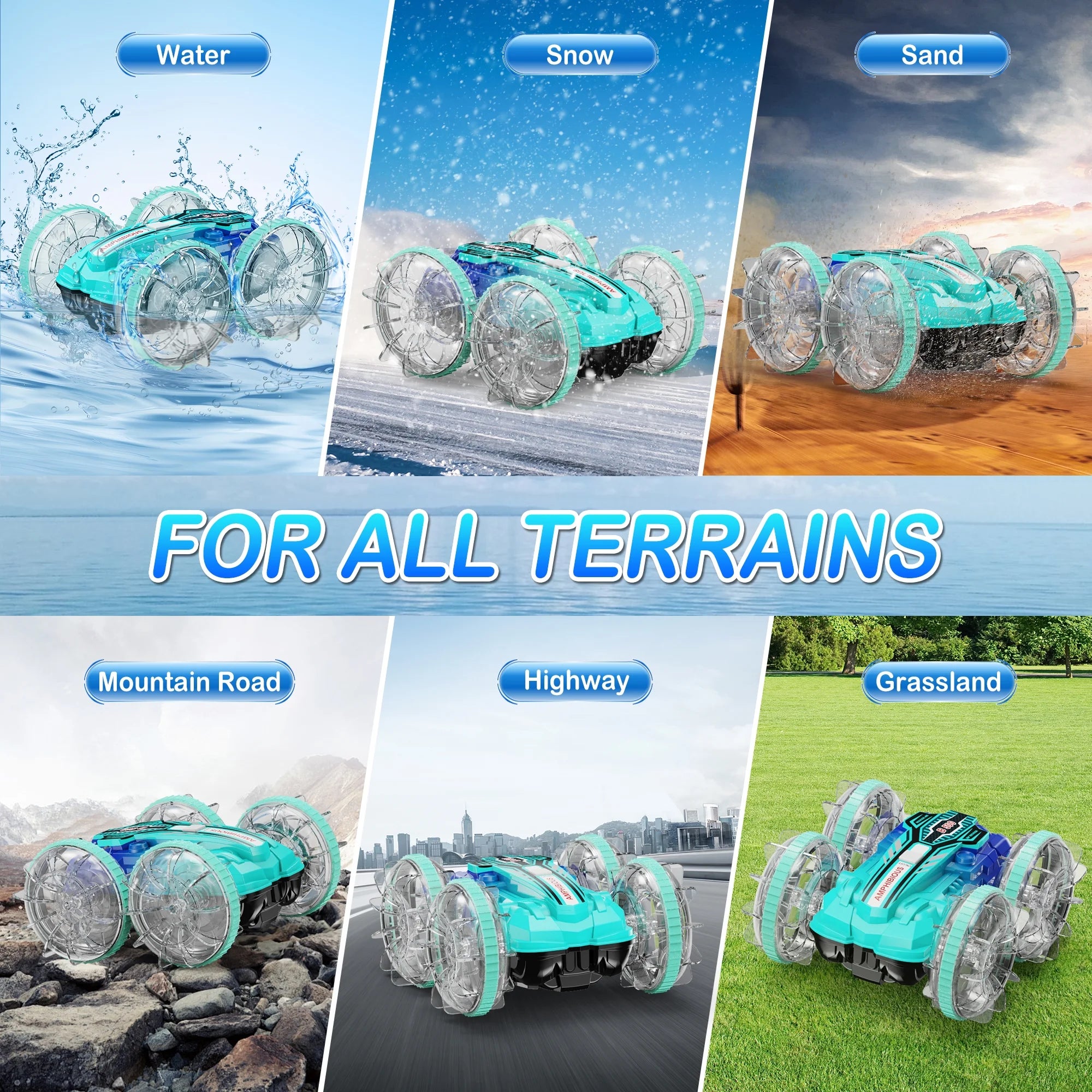 Remote Control Cars, RC Car Toys for Kids 8+ Years Old Boys Girls Gifts, 4WD Gesture 360° Rotating Drift Amphibious RC Stunt Cars Boat with LED Lights - Blue
