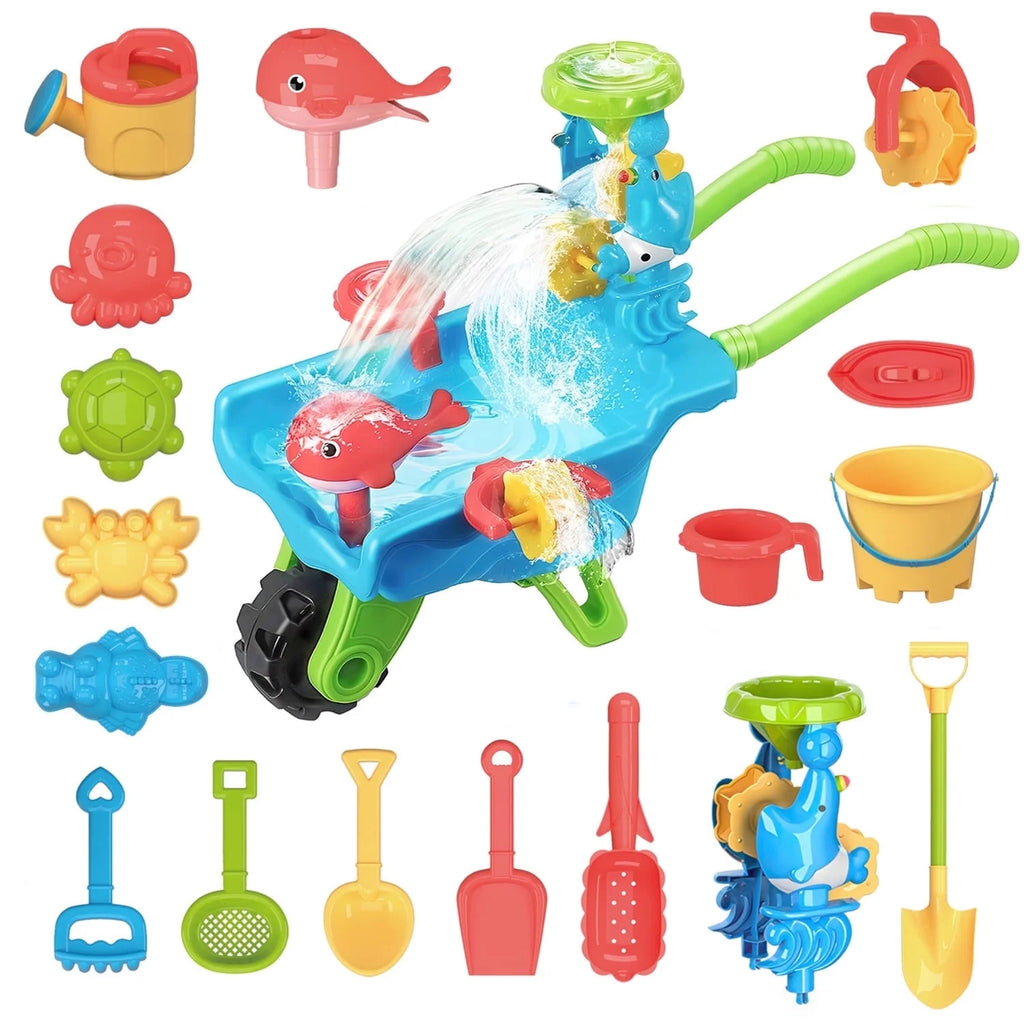 Beach Toys, Sand Toys for Toddlers 3 4 5 6+, Beach Toy Trolley Car with Bucket, Animal Molds,Dumper Truck Summer Outdoor Water Toys for Kids, Birthday Gift for Boys Girls