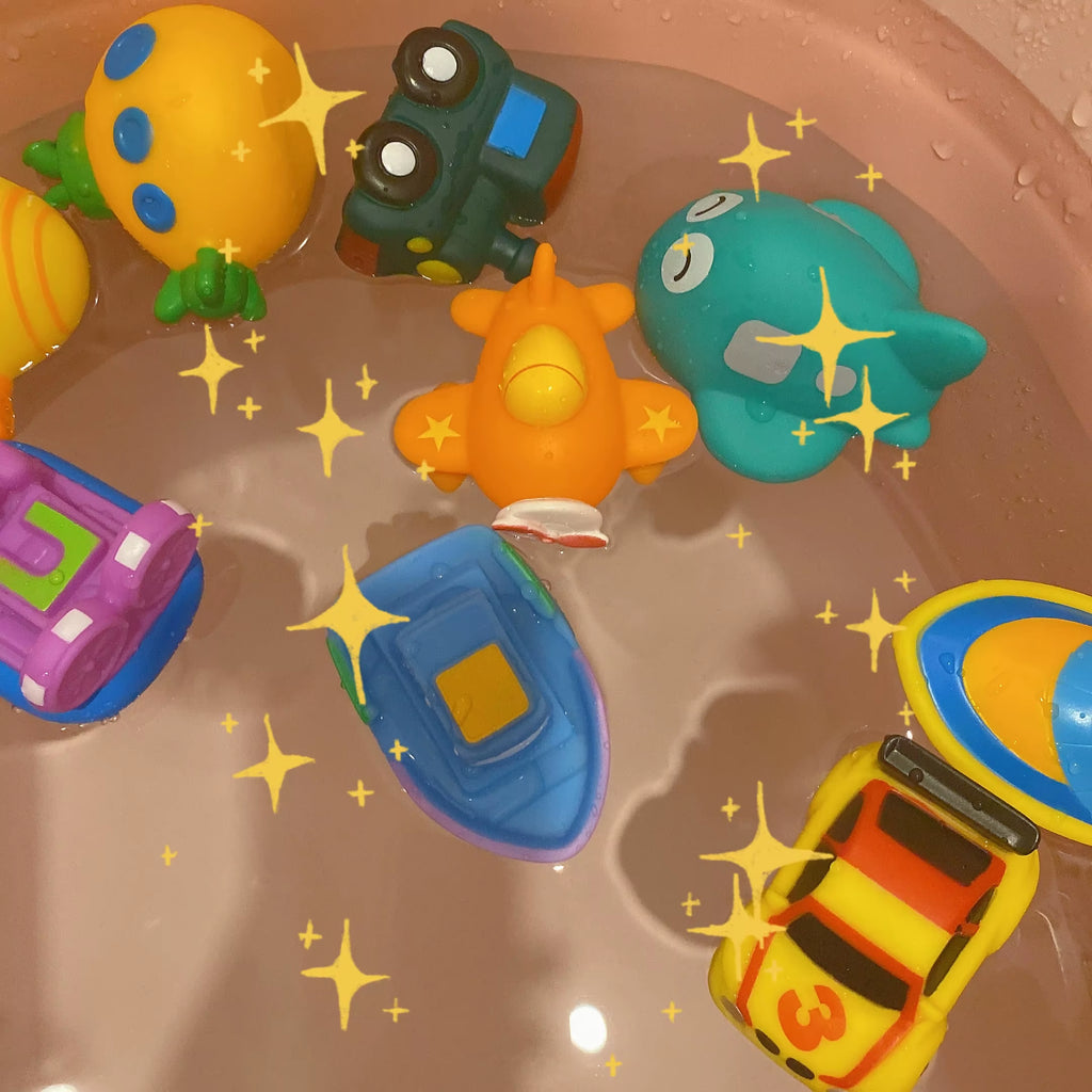 Bath Toy Swimming Water Toys Cartoon Soft Rubber Car Boat Plane Float Squeeze Sound Water Spray Kids Water Play Toys Gifts