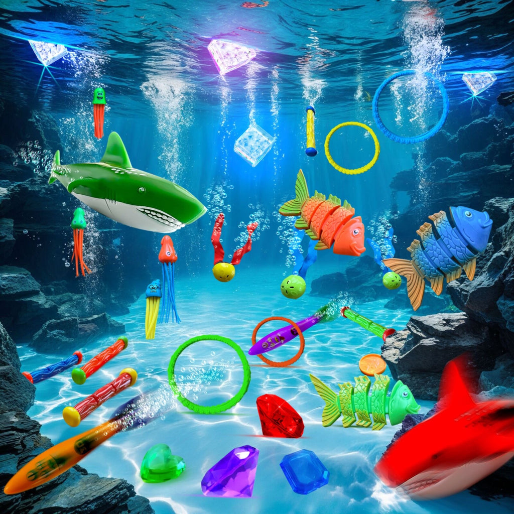 35 Pcs Pool Toys Set with LED Pool Light Cubes & Water Toys Swim Learning