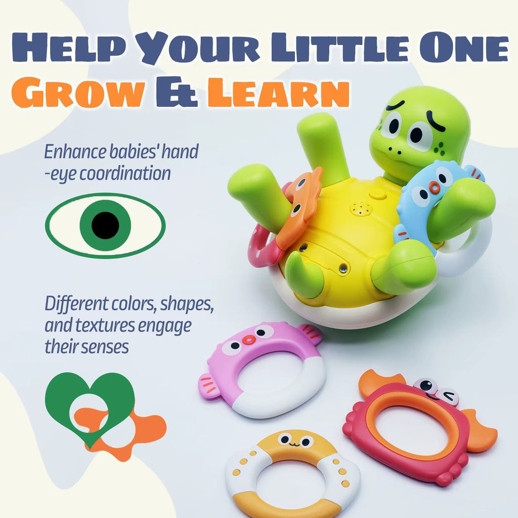 Baby Bath Toys Rechargeable Turtle Bath Toy Sprinkler for Kids Toddler with 5 Rings Bathtub Fountain Spray Toy Mold Gifts