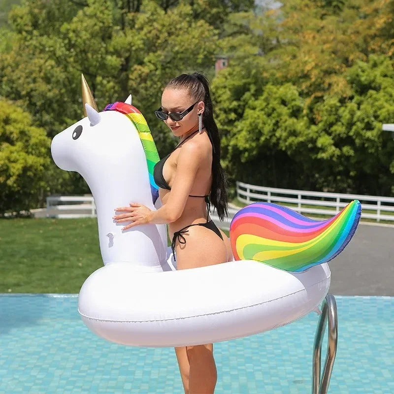 Large Unicorn Inflatable Toys Summer Pool Swimming Ring PVC Thickened Air Beach Party Inflatable Water Toys for Kids Adults
