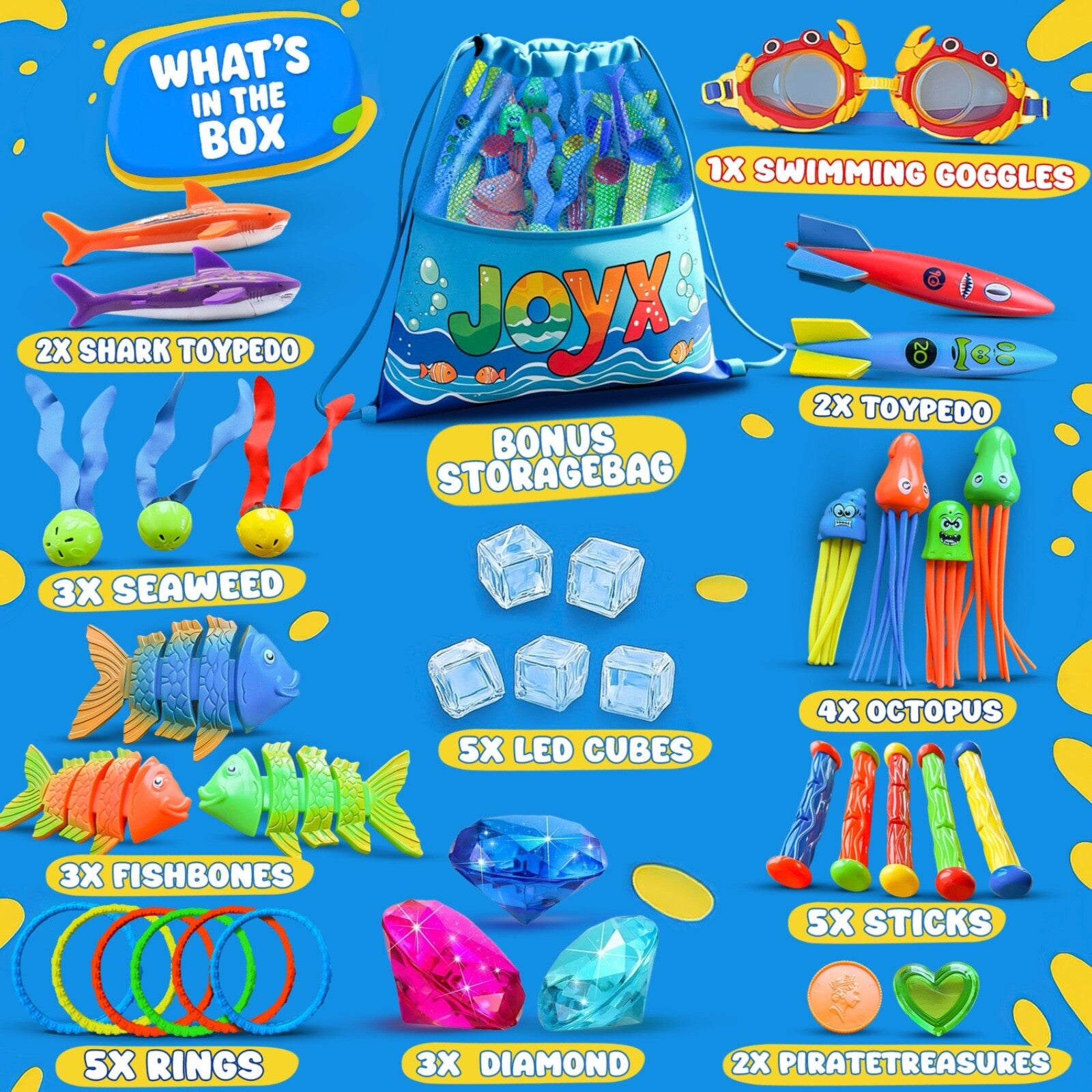 35 Pcs Pool Toys Set with LED Pool Light Cubes & Water Toys Swim Learning