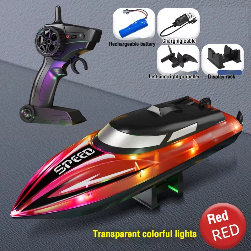 Rc Boat 2.4G High Speed Remote Control Racing Ship with Light Waterproof Rc Speedboat Water Toys for Pool Lake Children Gifts