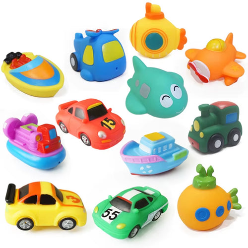 Bath Toy Swimming Water Toys Cartoon Soft Rubber Car Boat Plane Float Squeeze Sound Water Spray Kids Water Play Toys Gifts