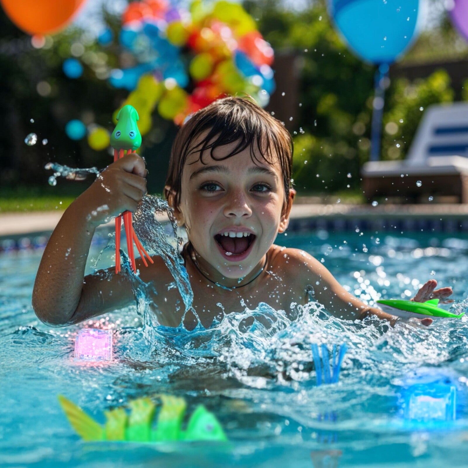 35 Pcs Pool Toys Set with LED Pool Light Cubes & Water Toys Swim Learning