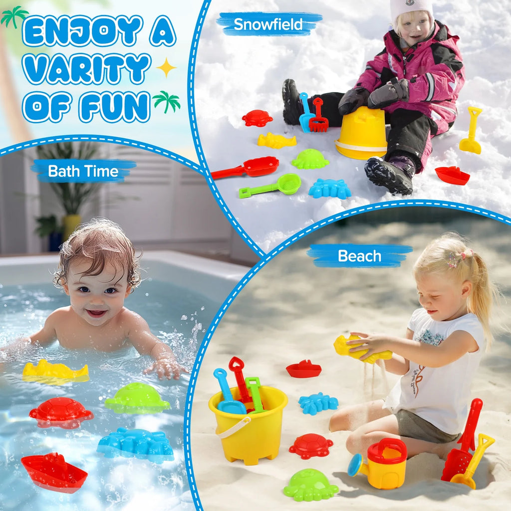 Beach Toys, Sand Toys for Toddlers 3 4 5 6+, Beach Toy Trolley Car with Bucket, Animal Molds,Dumper Truck Summer Outdoor Water Toys for Kids, Birthday Gift for Boys Girls
