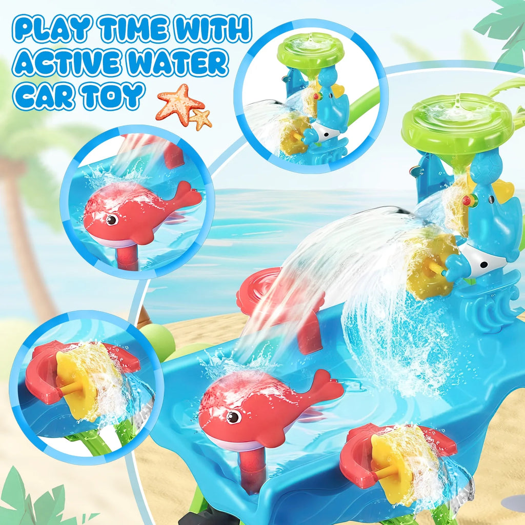 Beach Toys, Sand Toys for Toddlers 3 4 5 6+, Beach Toy Trolley Car with Bucket, Animal Molds,Dumper Truck Summer Outdoor Water Toys for Kids, Birthday Gift for Boys Girls