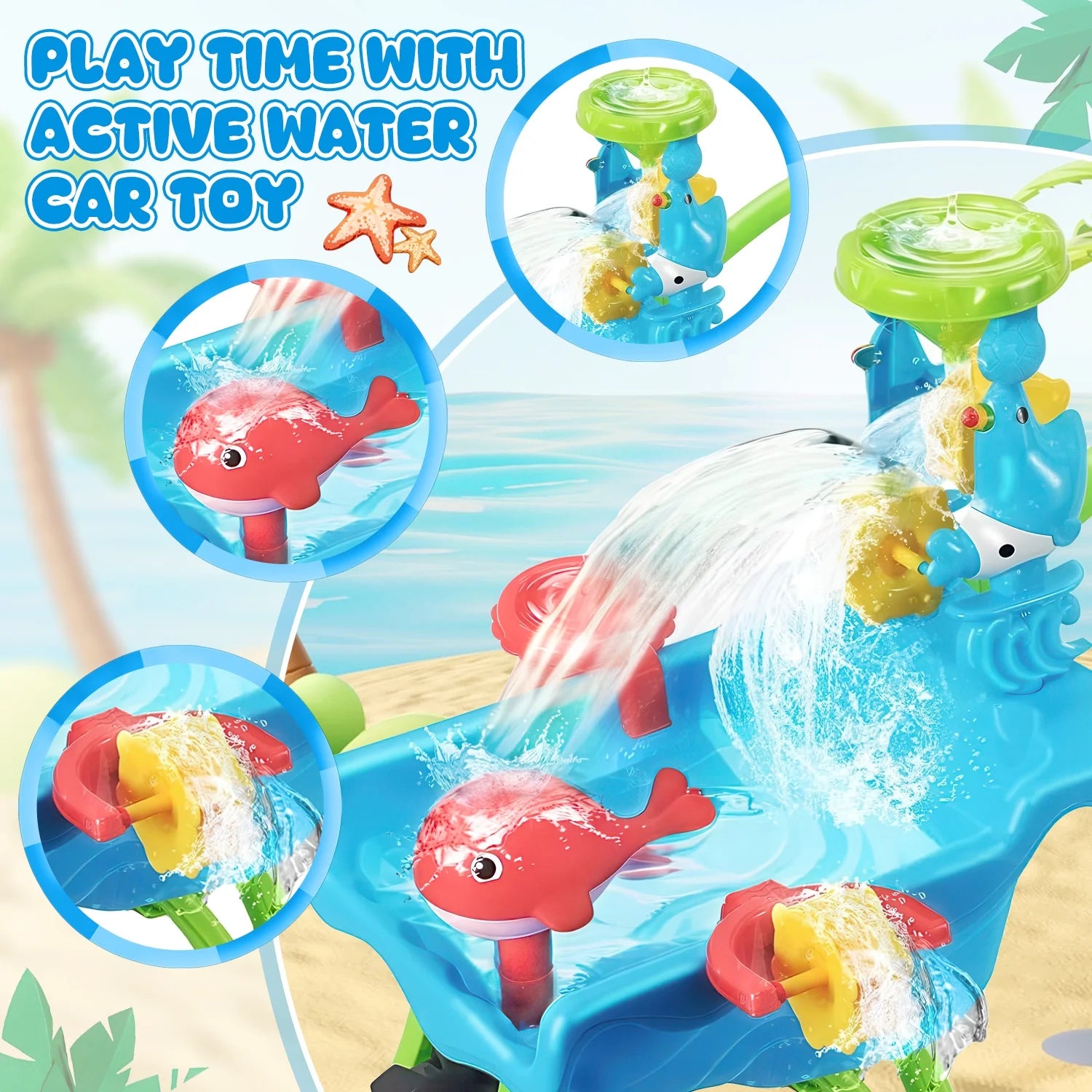 Beach Toys, Sand Toys for Toddlers 3 4 5 6+, Beach Toy Trolley Car with Bucket, Animal Molds,Dumper Truck Summer Outdoor Water Toys for Kids, Birthday Gift for Boys Girls