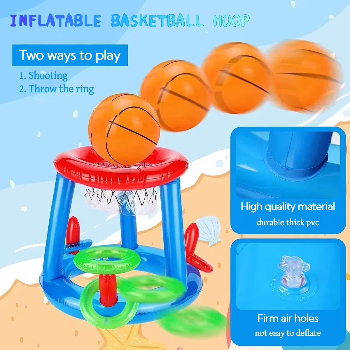 Pool Toys Games Set, Inflatable Basketball Hoop Ring Toss Pool Game, Game Toys for Kids Adults Swimming Pool Water Game, Summer Party Interactive Water Games