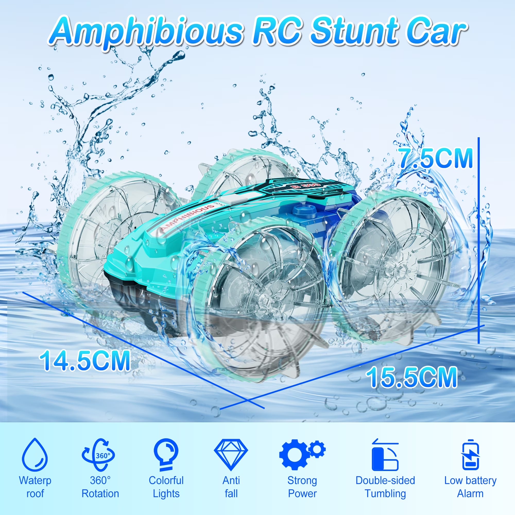 Remote Control Cars, RC Car Toys for Kids 8+ Years Old Boys Girls Gifts, 4WD Gesture 360° Rotating Drift Amphibious RC Stunt Cars Boat with LED Lights - Blue