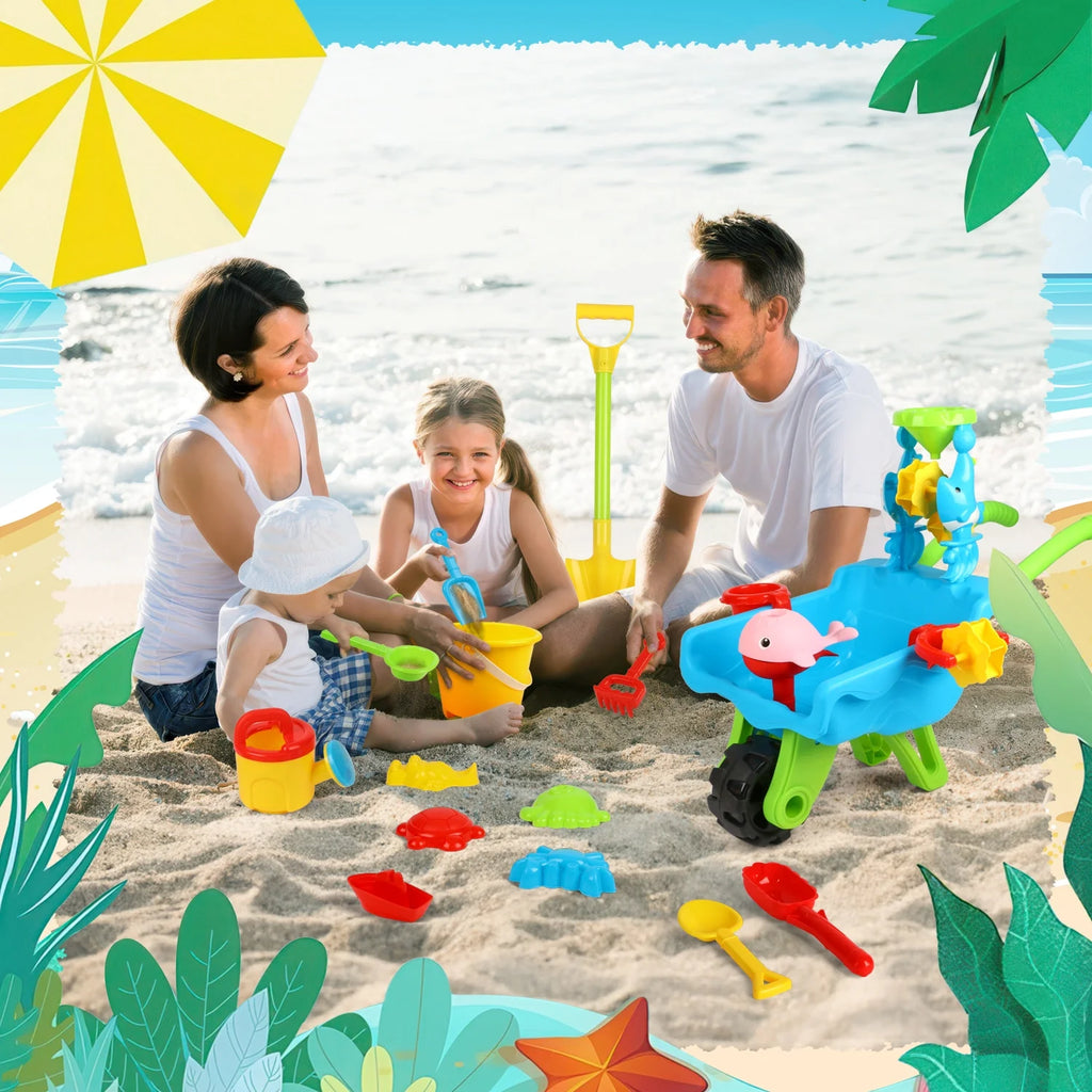 Beach Toys, Sand Toys for Toddlers 3 4 5 6+, Beach Toy Trolley Car with Bucket, Animal Molds,Dumper Truck Summer Outdoor Water Toys for Kids, Birthday Gift for Boys Girls