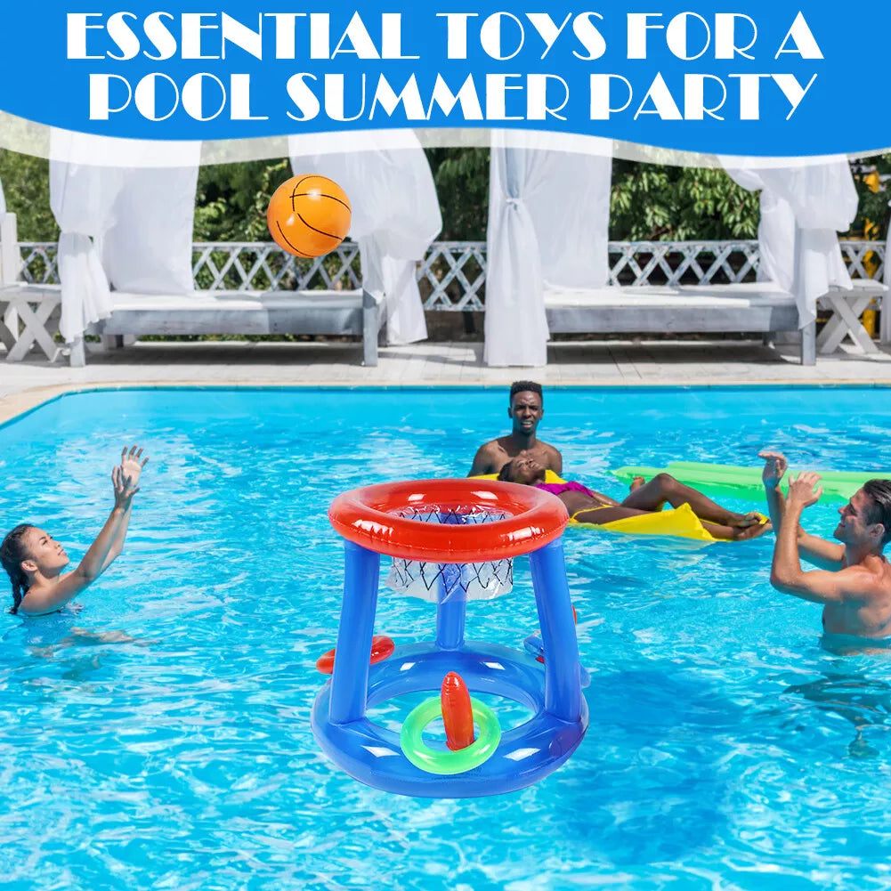 Pool Toys Games Set, Inflatable Basketball Hoop Ring Toss Pool Game, Game Toys for Kids Adults Swimming Pool Water Game, Summer Party Interactive Water Games