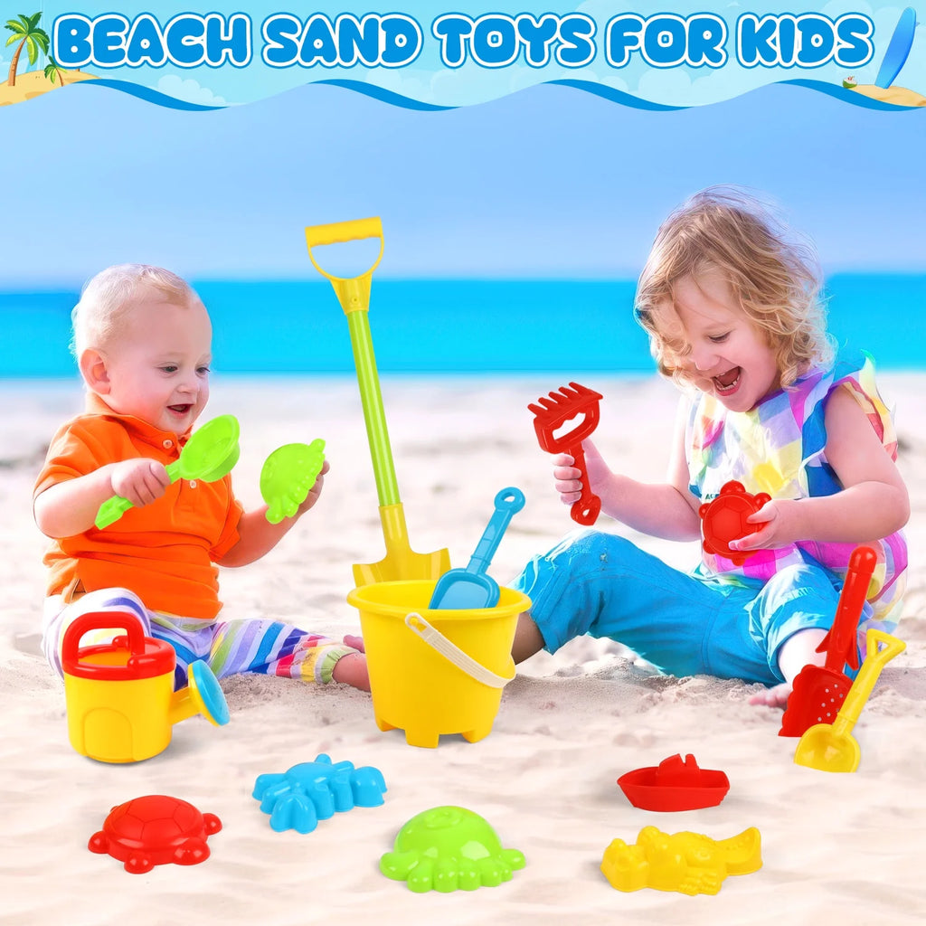 Beach Toys, Sand Toys for Toddlers 3 4 5 6+, Beach Toy Trolley Car with Bucket, Animal Molds,Dumper Truck Summer Outdoor Water Toys for Kids, Birthday Gift for Boys Girls