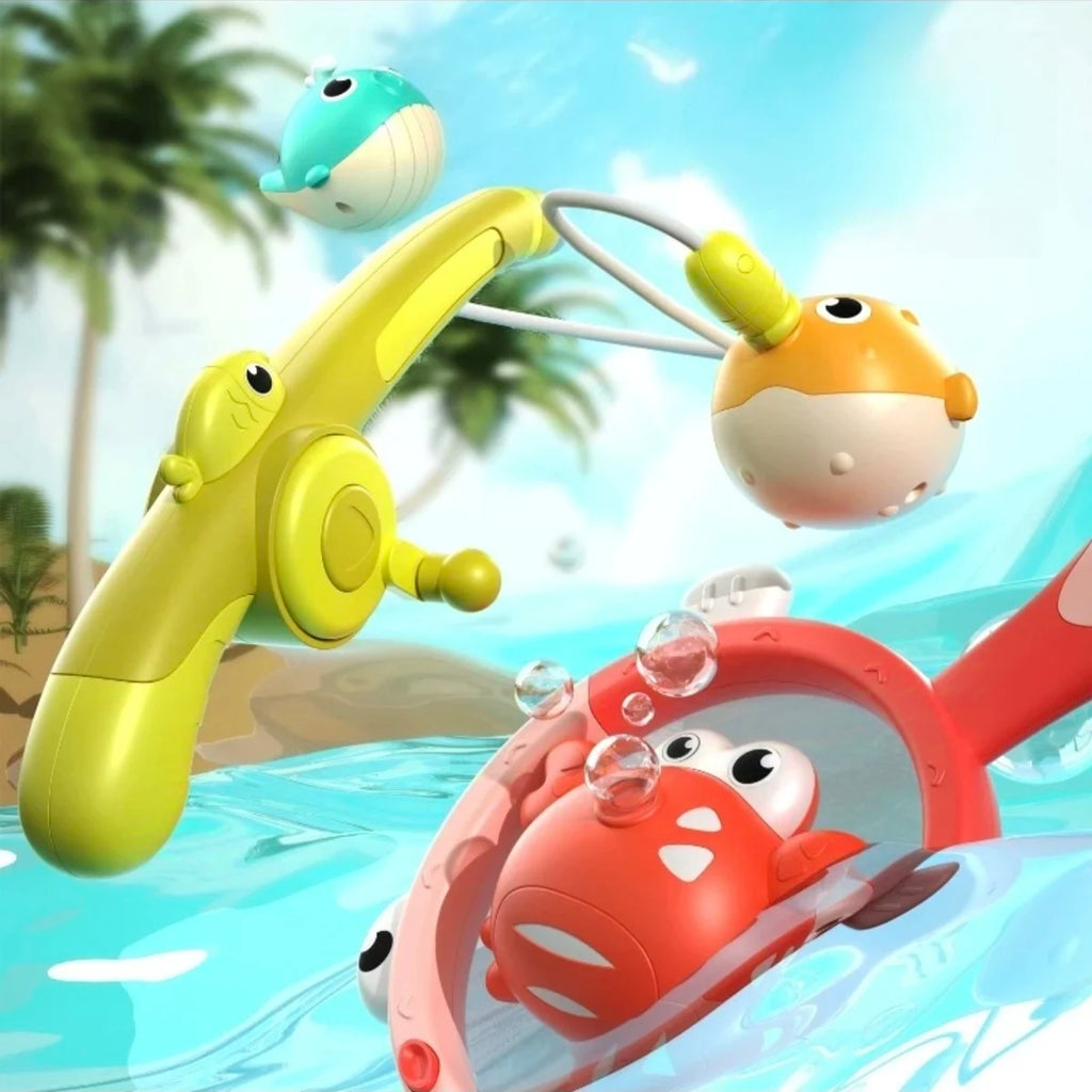 Children Taking a Shower Playing in the Water Bathroom Toys Glowing Animals Fishing Rods Magnetic Suction Catching Toys