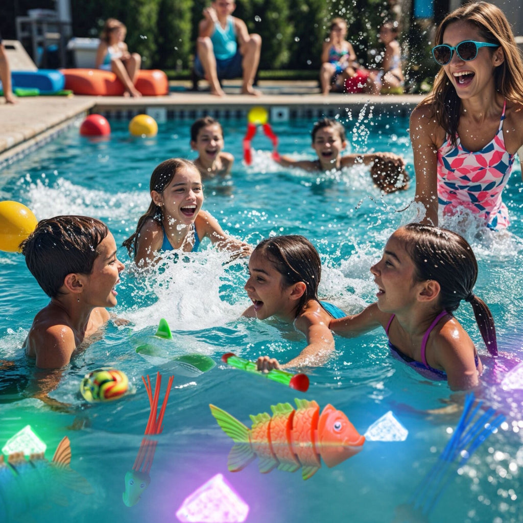 35 Pcs Pool Toys Set with LED Pool Light Cubes & Water Toys Swim Learning
