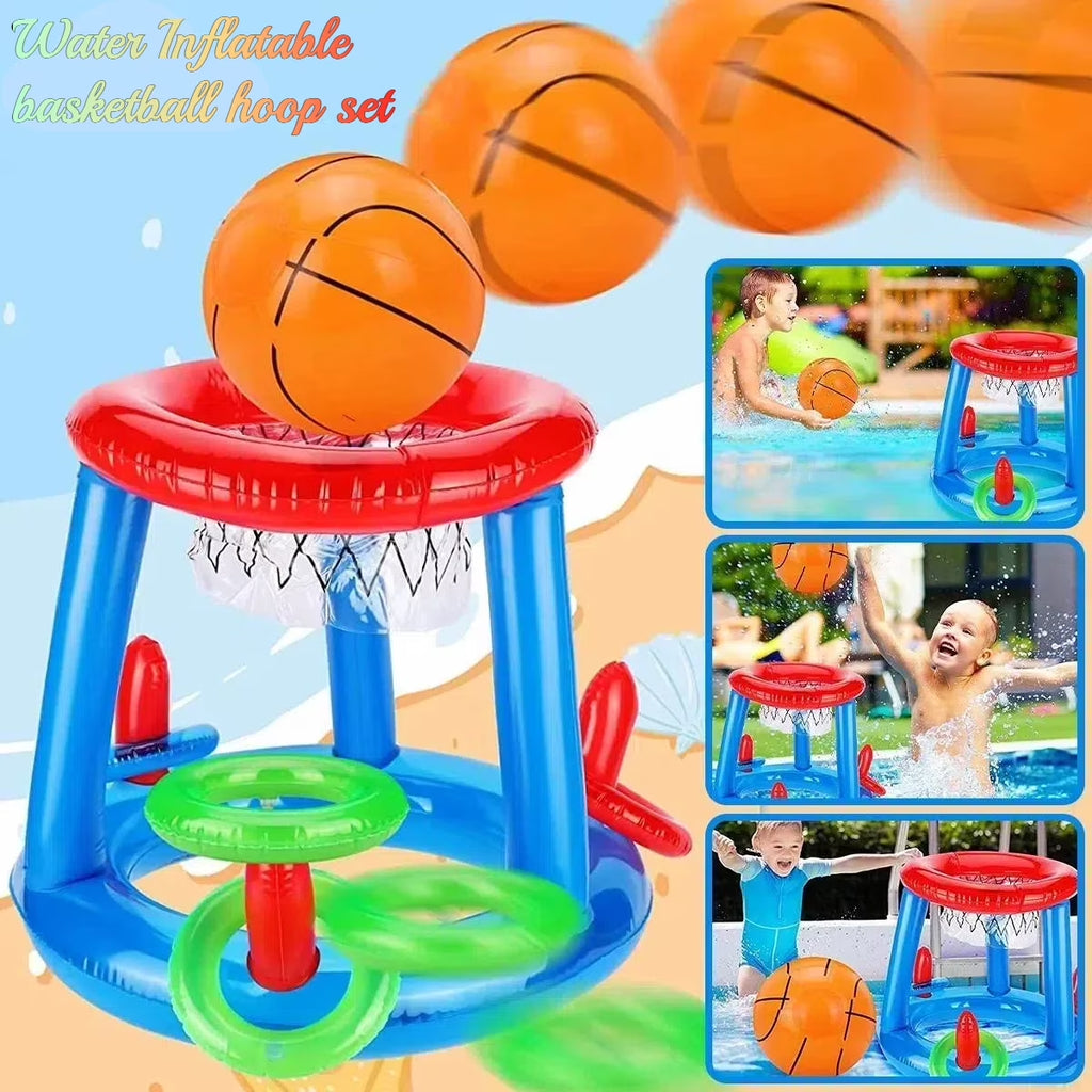 Pool Toys Games Set, Inflatable Basketball Hoop Ring Toss Pool Game, Game Toys for Kids Adults Swimming Pool Water Game, Summer Party Interactive Water Games