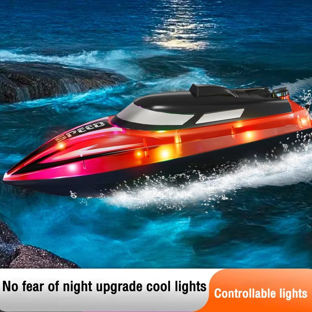 Rc Boat 2.4G High Speed Remote Control Racing Ship with Light Waterproof Rc Speedboat Water Toys for Pool Lake Children Gifts